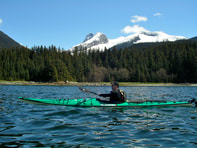 picture of kayak with Denali behind