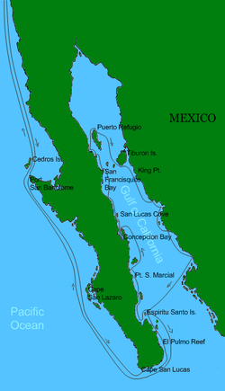 map of John Steinbeck's trip to the Sea of Cortez