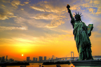 Statue of Liberty in a sunset